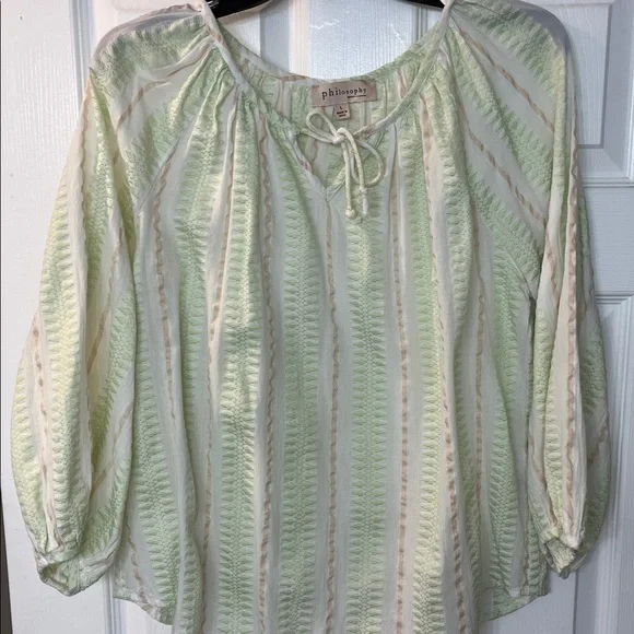 Philosophy Pale Green and Cream Striped Peasant Blouse - Picture 5 of 5